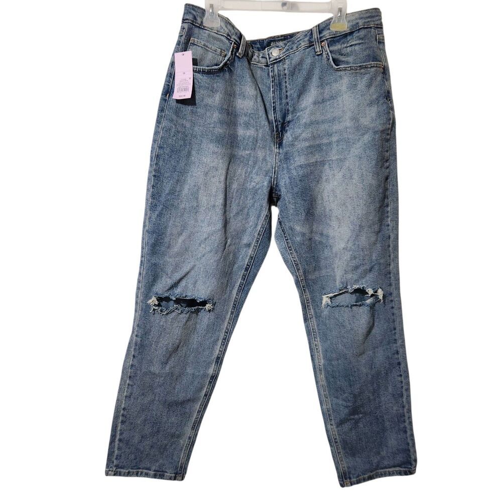 Mom Jeans Size 18 Blue High Rise Distressed Style Stretch.